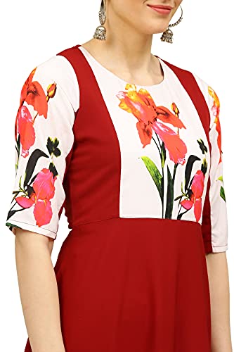Image of Women's Crepe A-Line Printed Kurti(ALC9121CHRY1 Cherry X-Small)
