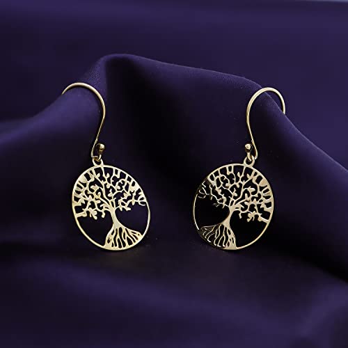Tree of Life Dangle Earrings for Women – 14K Gold Plated 925 Sterling Silver, Lightweight Drop Earrings, Meaningful Jewelry Gift4