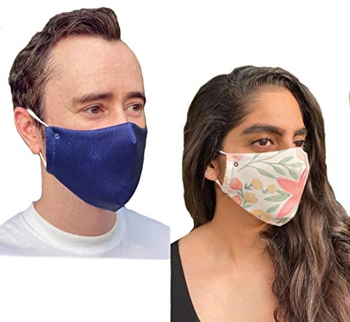 Up To 40% OFF Comfy Masks with Soft Adjustable Ear Straps - Washable, Breathable, Reusable 2 Pack with 4 Removable Filters, Pretty Floral and Navy Design