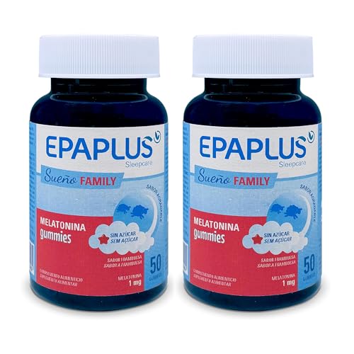 EPAPLUS Sueño Melatonina Family Gummies, Sabor Frambuesa, 1 mg, Ayuda a Conciliar el Sueño, Complemento alimenticio para dormir, Apto para Niños & Adultos (Pack de 2 Unidades - 100 Gominolas)