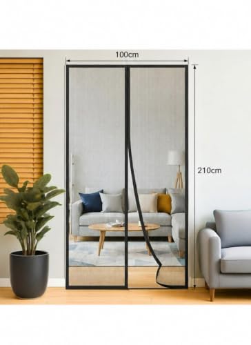 Image of Magnetic Door Net for Door Opening Up to 210 x 100 cm | Premium Fiberglass Auto Closing Mosquito Screen| Measure Door Before Purchase | Black