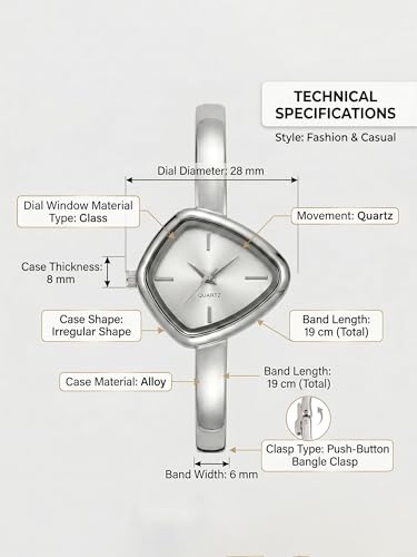 Image of Shocknshop Analog Triangle Dial Bangle Ladies Gold Tone Cuff Bracelet Strap Ladies Minimalist Quartz Watch for Woman -WCH192