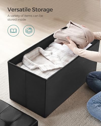 Image of SONGMICS 30 Inches Folding Storage Ottoman Bench with Flipping Lid