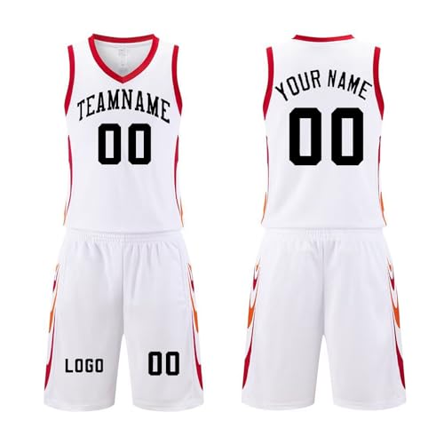 Equipación Baloncesto Hombre y Niño Sin Mangas Personalizada, Nombre de Equipo & Número de Jugador Blanco