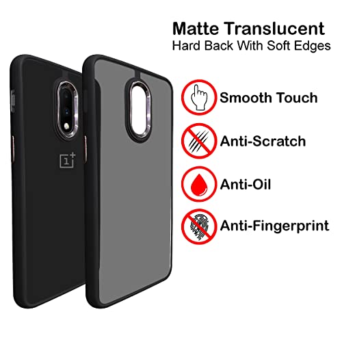 Image of A rtistque Frosted Translucent Back Cover Case for Oneplus 7 | Electroplated Chrome Ring | Raised Camera Edges for Protection | Smooth Sides TPU - Black