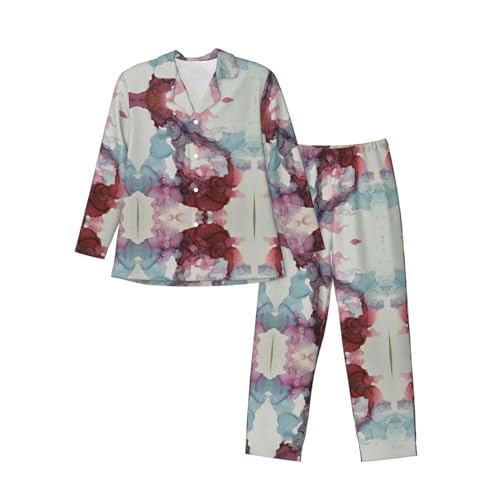 Pyjama classique col cranté et vêtement de nuit léger imprimé marbre