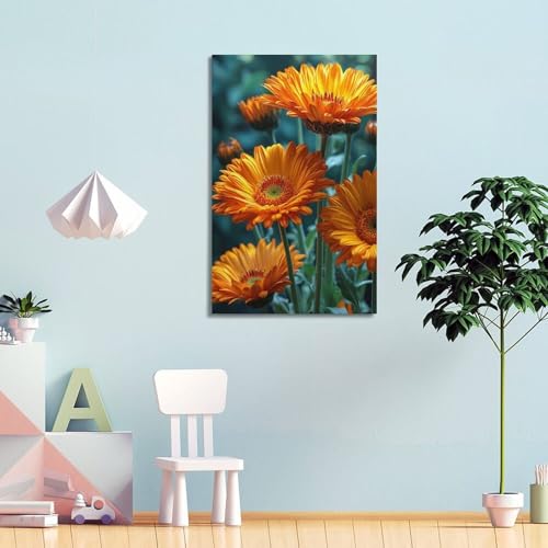 Décoration murale marguerites gerbera orange mur blanc ZHOUKEG