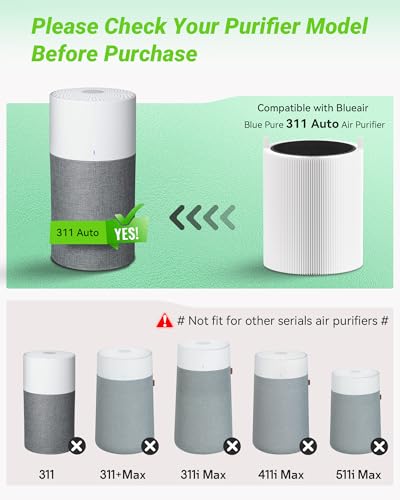 Image of 2 Pack 311 Auto SmokeBlock Filter Compatible with 311 Auto Air Puri-fier, Activated Carbon Filters