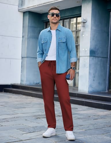 COOFANDY Men's Christmas Pants Regular Fit Flat Front Casual Pants Expandable Waist Chino Slack Trousers Wine Red4