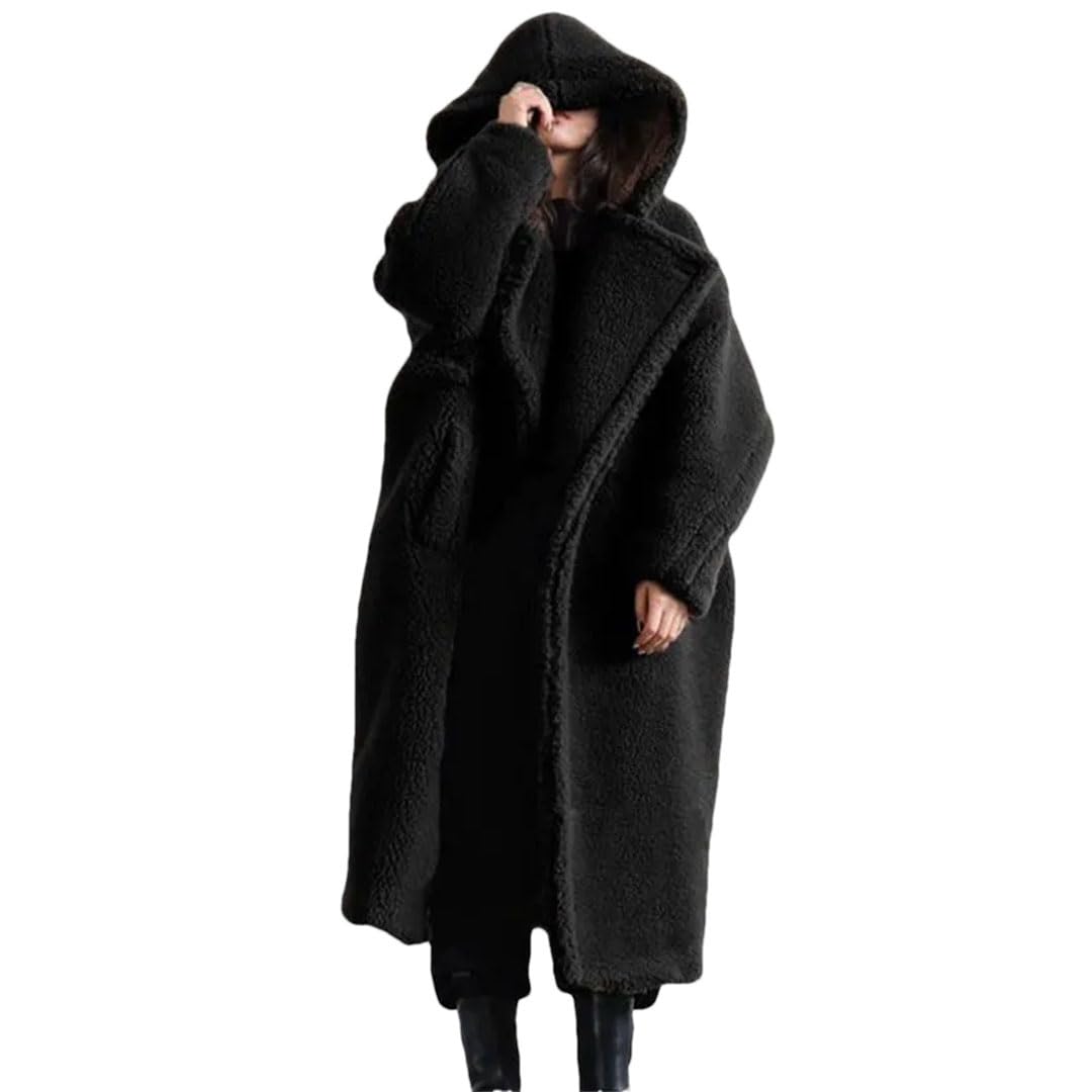 Ropa de invierno para mujer, abrigo de lana con cinturón, parkas largas con capucha, chaqueta cálida de gran tamaño, abrigos de piel, color negro, talla M, Negro, M