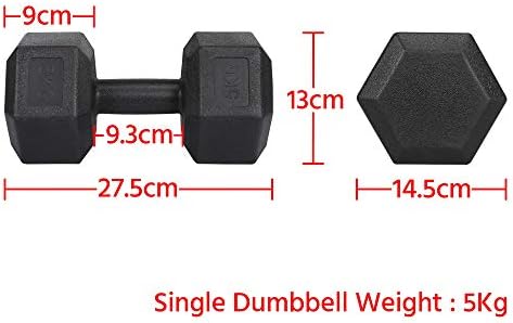 Yaheetech 2x5kg/ 2x7.5kg/2x10kg (Sold in Pair) Dumbbells Set Arm Hand Weight Dumbbell Hexagon Dumbbell for Strength Training Home Workout Aerobic