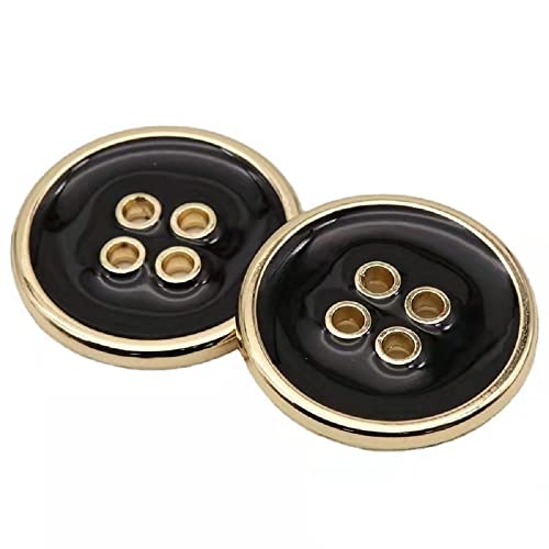 12PCS Four-Eye Metal Button Suit Buttons Crafts Button Decorative Buttons for Sewing DIY (25mm, Black Gold)