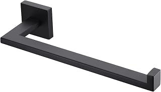 MIYILI Matte Black Hand Towel Ring, Stainless Steel Bathroom Towel Holder Square Towel Holder Kitchen Towel Hanger Wall Mount, D06B
