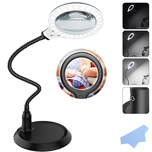 Delixike Lupe mit Licht 5X,Lupe mit Licht und Ständer, 5-fache dimmbare Vergrößerungslampe handfrei, dimmbare Lampe, LED, ultra hell, ideal zum Lesen, Hobby, Nähen, Basteln, Schwarz Cover
