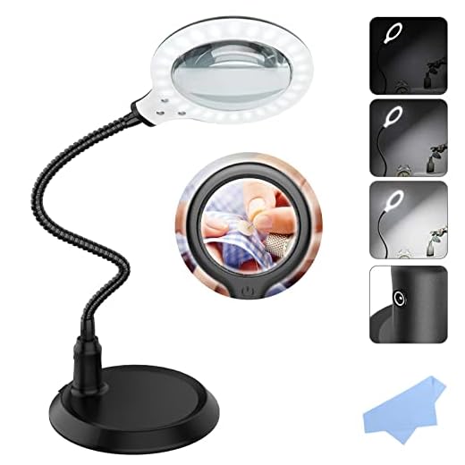 Skrivbord 5 x förstoringslampa, förstoringsglas med ljus och stativ, handfri beröring dimbar förstoringsglas med 30 st LED-lampor för arbete, läsning, hobbyer, sömnad, hantverk - svart