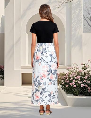 Image of Lacavocor Womens Short Sleeve Maxi Dresses Empire Waist Long Dress