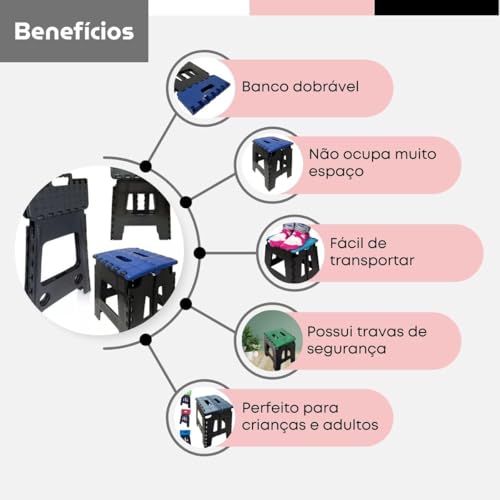 Banco Banqueta De Plástico Portátil Dobrável Multiuso Reforçado Resistente Até 100kg