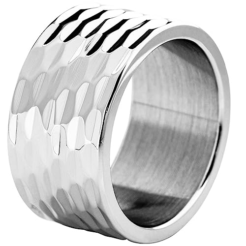 Jude Jewelers 12mm Stainless Steel Hammered Pattern Wedding Band Ring - Classic, Simple, and Timeless Design