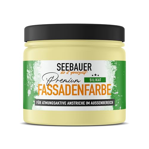 SEEBAUER diy Silikat-Fassadenfarbe Gelb 300ML für Außen (No. 457 Lemon Soda) Atmungsaktive Mineralfarbe für Fassaden - Geeignet für Putz, Mauerwerk und Beton