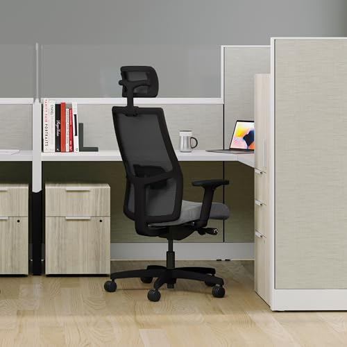 Image of HON Ignition 2.0 Big and Tall Ergonomic Mesh Office Chair with Headrest, 450 lb Capacity, Extra‑Wide High‑Back Desk Chair with Adjustable Arms, Lumbar Support, Tilt Recline, Black Frame, Ash