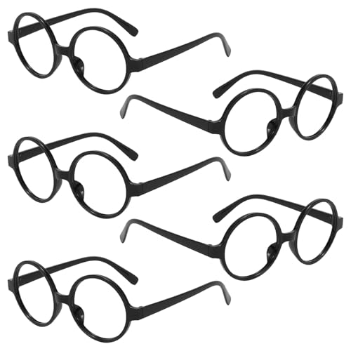 SYEYCW 5 Pièces Lunette Ronde, Lunettes Rondes Noires Sans Verres, Lunettes Rondes Rétro en Plastique pour Halloween, Noël, Déguisements, Accessoires de Cosplay,...