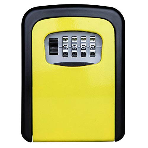 Loboo Idea Key Storage Lock Box, Outdoor High Security Wall Mounted Key Safe Box Code Secure Lock Storage, 4-Digit Combination Password Key Storage Lock Box (Yellow, 117x82x37mm)