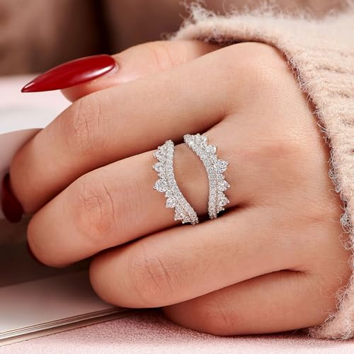 Wuziwen Curved Wedding Ring for Women Ring Enhancers Guard for Engagement Rings 925 Sterling Silver CZ2