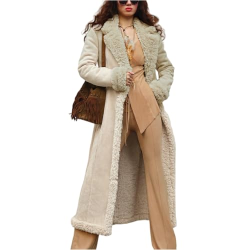 TOFOTL Leder Jacken für Damen Elegant Lange Jacken Fell Fellmantel Fleece-Mantel Bodenlanger Suede Cognac Wildleder Wildleder Gefüttert Damen-mäntel Bodenlanger Mantel...