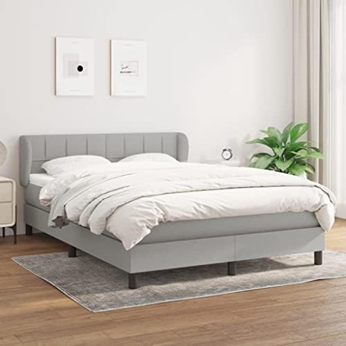 CUMYZO Box Spring Bed with Mattress and headboard,Fabric Bed in a Box Upholstered Platform Bed Frame/Mattress Foundation/Wood Slat Support,Light Gray,Full