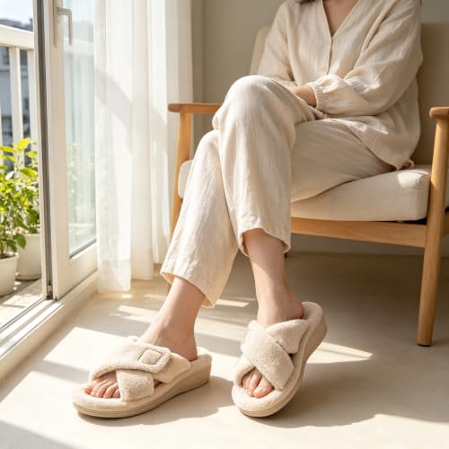 Image of BCSTUDIO Women's Orthopedic House Fuzzy Slippers with Arch Support