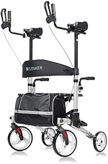 ELENKER Upright Walker, Stand Up Folding Rollator Walker with 10” Front Wheels Backrest Seat and Padded Armrests for Seniors and Adults, Silver