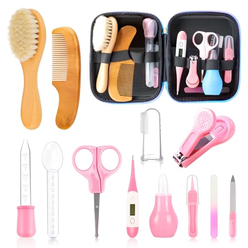 Image of Baby Grooming Kit, Infant Safety Care Set with Hair Brush Comb Nail Clipper Nasal Aspirator,Baby Essentials Kit for Newborn Girls Boys(19 Pc Pink Kit)