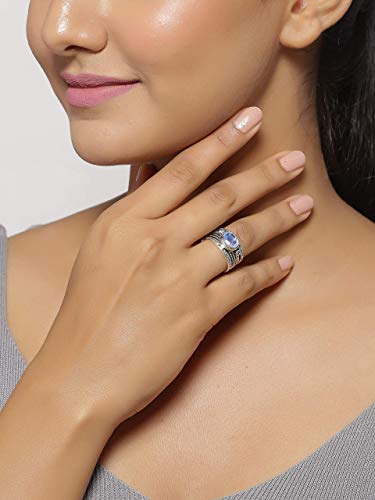 YoTreasure Moonstone London Blue Topaz 925 Sterling Silver Antique Three Stone Ring2