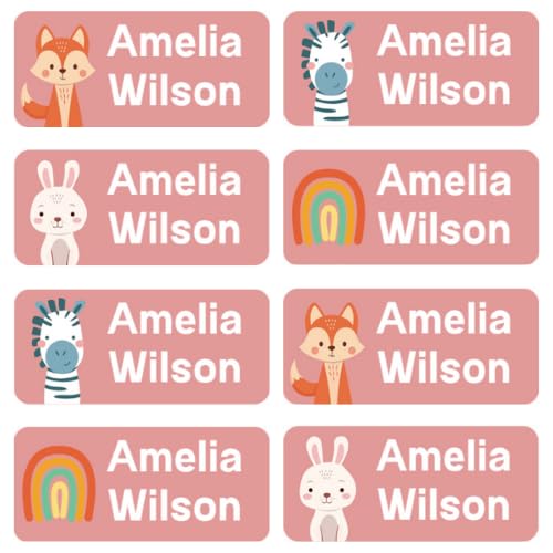 StiKiddo® 120 Premium Personalised Name Labels for Clothes & Items - Ideal for Clothing, Lunch Boxes & Items for Nursery, School & Daycare - No-Iron, Washable Stick-On Tags for Kids - Dark Pink