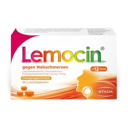Lemocin Halsschmerztabletten neu für Erwachsene und mit Orangengeschmack - doppelt aktiv und schnell bei Halsschmerzen - 1 x 24 Lutschtabletten