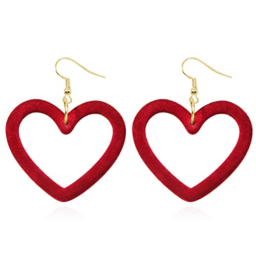 Red Heart Earrings For Women Girls Heart Statement Earrings Hollow Pink Love Heart Hoop Earrings Valentine's Day Gifts Jewelry(Red) #TOP16