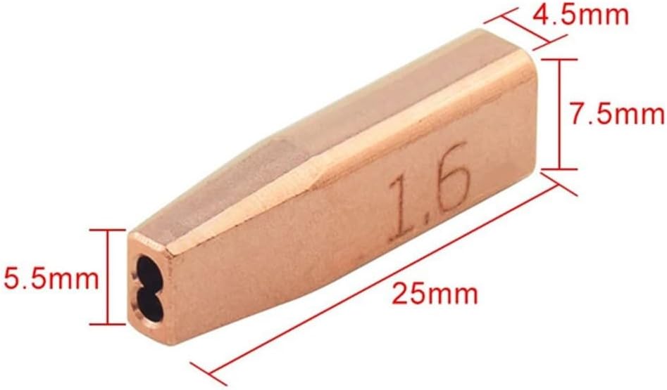 5-Pack Double Wire Guide Nozzle 1.0/1.2/1.6/2.0mm For CQWY SUP21S Welding Head, Copper Material, Low Smoke Emissions ≤105℃, Precise 3DB Narrow Bandwidth Design(1.6)