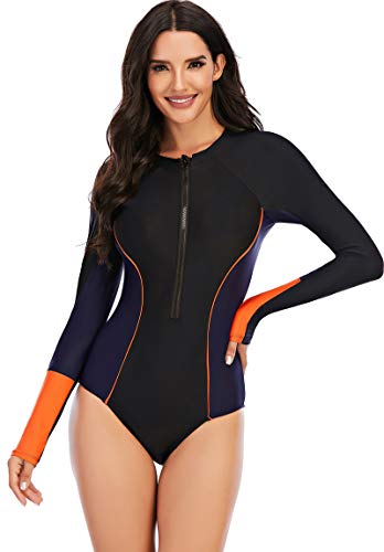 Maiô feminino Runtlly Rash Guard, manga comprida, com proteção solar FPS 50+, zíper e estampa floral