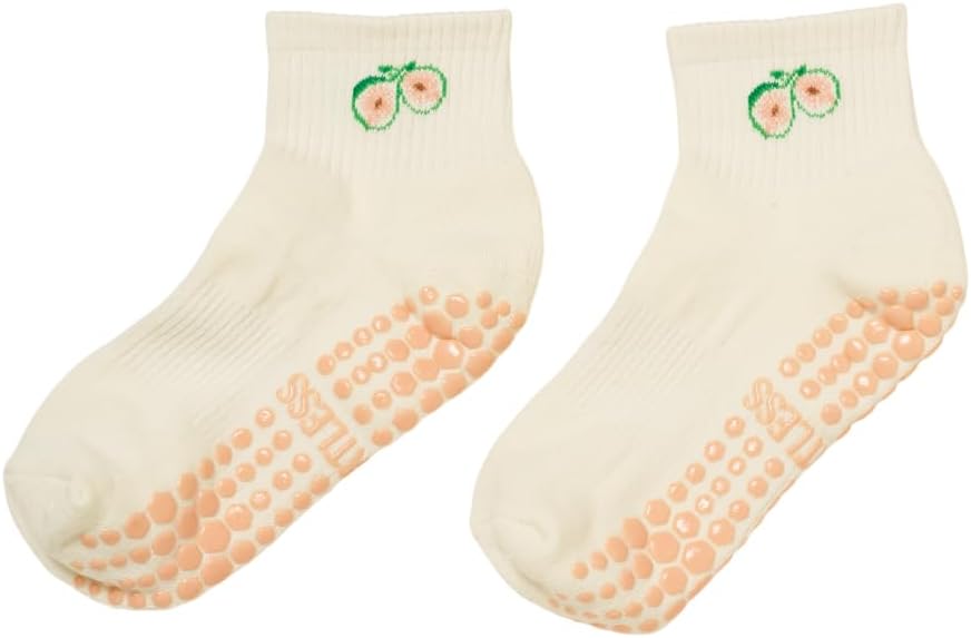 Shapes Studio Cropped Crew Grip Socks, Cutest Fruits Pilates Socks, Ruffle socks, Non-Slip, Barre Yoga Fitness