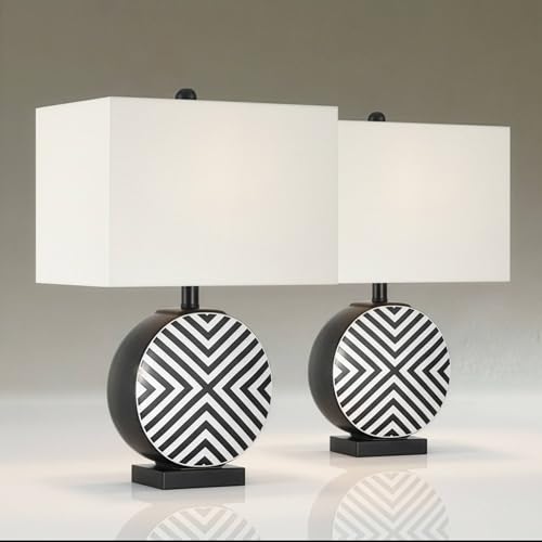 Lámpara de mesa Fraser cerámica negro y blanco 21.5" set 2