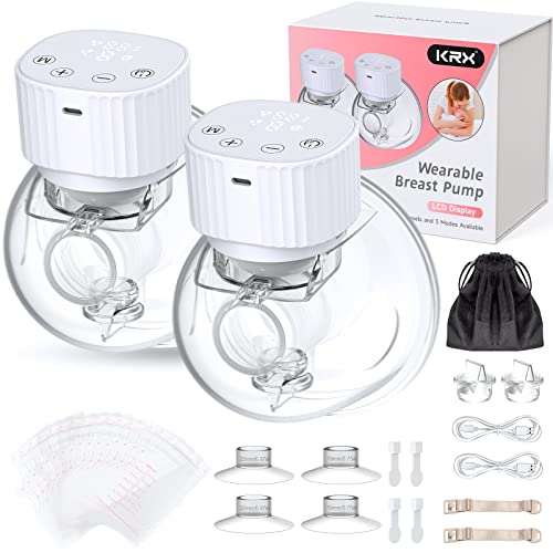 Image of Double Wearable Breast Pump - KRX Electric Breast Pump Hands Free - 3 Mode and 9 Levels Touch Screen - Low Noise and Painless Breastfeeding - 19mm + 22mm + 25mm Flange YD-1193