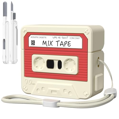 Image of KOREDA Compatible with AirPods 4 Case Cover, Funny Cassette Tape Design Case for Airpods 4th Generation 2024, Cute Cartoon Fashion Silicone Protective Case for Women Men (Off-White)