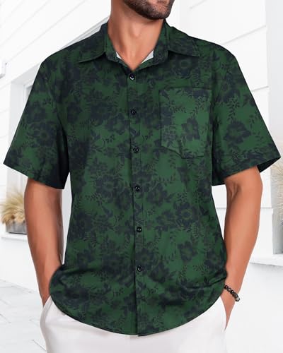 Image of Men Hawaiian Shirt Short Sleeve Summer Beach Button Down Shirts with Pocket