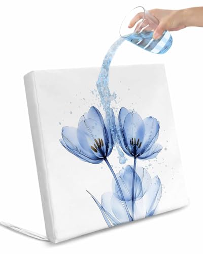 2 Pack Light Blue Tulip Waterproof Cushion Covers with Ties, Outdoor Patio Chaise Lounge Chair Seat Cushion Slip Covers Replacement(Only Cover) Farmhouse Abstract Elegant Flowers 24