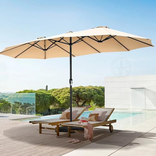 Image of 15ft Large Outdoor Umbrella Double-Sided Patio Umbrella with 65 Kgs Movable Stand, Crank Handle, 12 Ribs Rectangular Garden Umbrella for Patio Graden, Poolside, Terrace, Cafe and Hotels