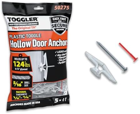 TOGGLER Toggle TA Hollow Door Anchors with Screws, 5 Pack