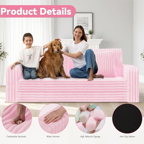 Image of HABUTWAY Folding Sofa Bed, 2 in 1 Convertible Sleeper Chair with 2 Pillows, Portable Fold Out Chair Bed with Armrest, Comfy Floor Couch, Lazy Sofa for Living Room Bedroom Dorm Home Office, Pink