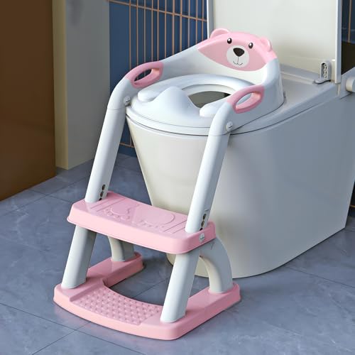 Potty Training Toilet Seat with Stabilized Base, 6-height Adjust, Pink