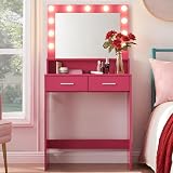MIRROTOWEL Escritorio de tocador con espejo y luces, adecuado para dormitorio