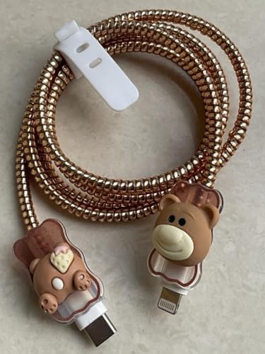 Image of Dezet for iPhone Charger 18-20W Cute Cartoon Charging Cable Protector Set for iPhone Fast Charging USB Cable with Protective Silicone Cover & Organizer Clip Stylish Design (M 11 BROWN)